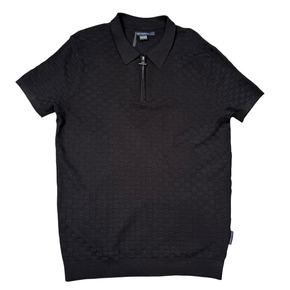 NWT New French Connection Short Sleeve Zip Knit Polo Black Shirt Size L - Picture 1 of 8